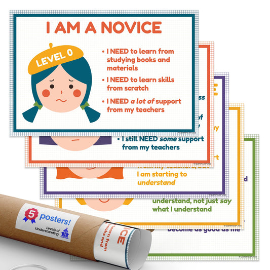 Quarterhouse Levels of Understanding Poster Set, Primary Classroom Learning Materials for K-12 Students and Teachers, Set of 5, 12 x 18 Inches, Extra Durable