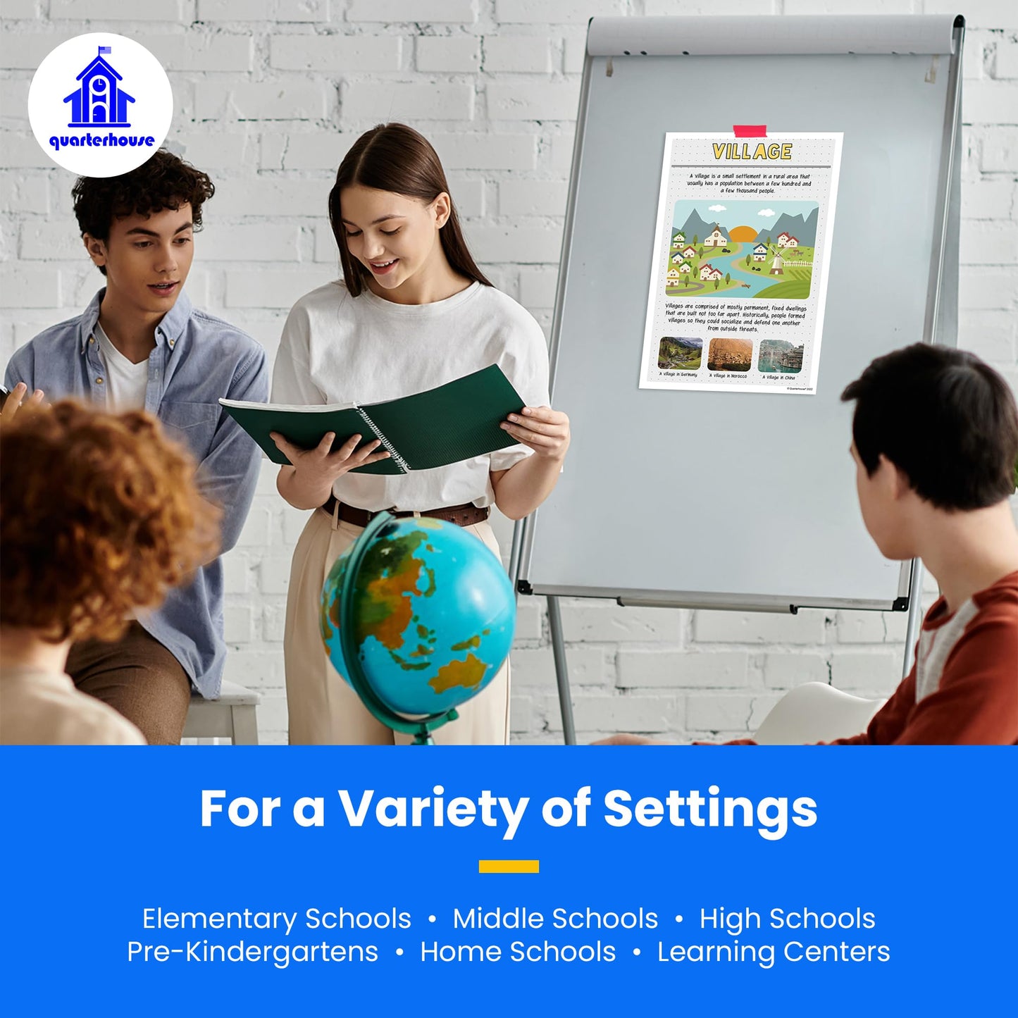 Quarterhouse Types of Communities Poster Set, Social Studies Classroom Learning Materials for K-12 Students and Teachers, Set of 7, 12 x 18 Inches, Extra Durable