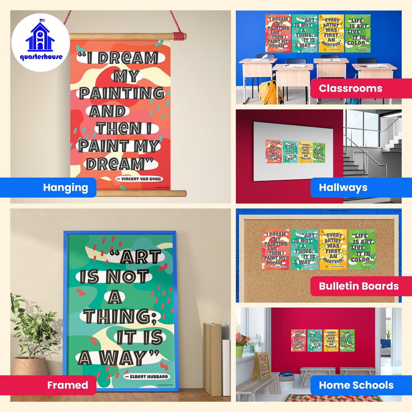 Quarterhouse Art Motivation Poster Set, Art Classroom Learning Materials for K-12 Students and Teachers, Set of 4, 12 x 18 Inches, Extra Durable