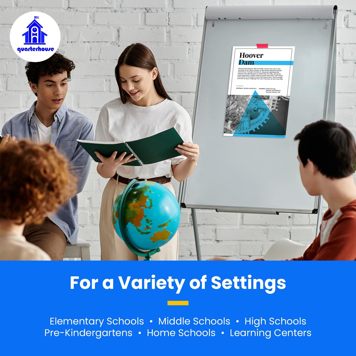 Quarterhouse American Landmarks Poster Set, Social Studies Classroom Learning Materials for K-12 Students and Teachers, Set of 8, 12 x 18 Inches, Extra Durable