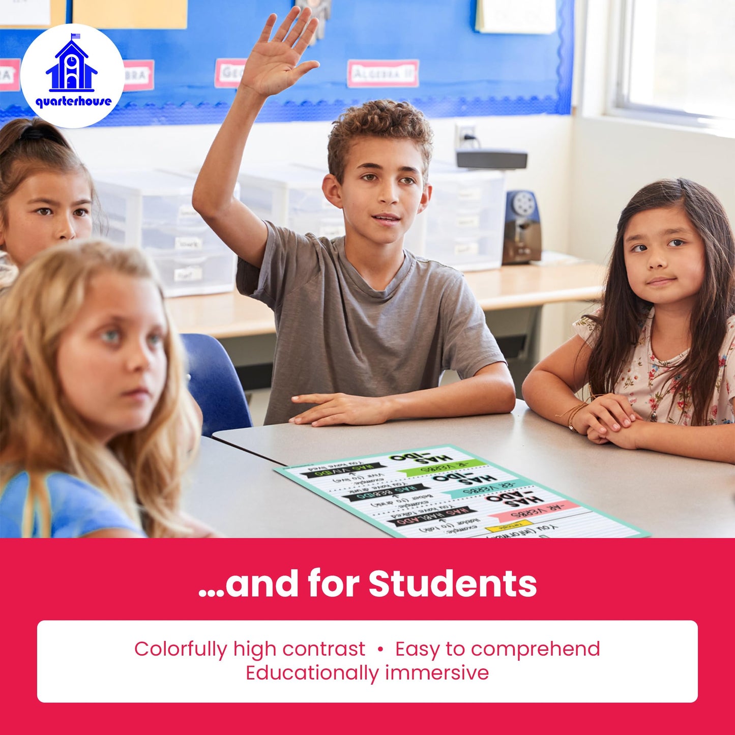 Quarterhouse Spanish Verbs & Beginner Vocabulary (Set F) Poster Set, Spanish Classroom Learning Materials for K-12 Students and Teachers, Set of 11, 12 x 18 Inches, Extra Durable