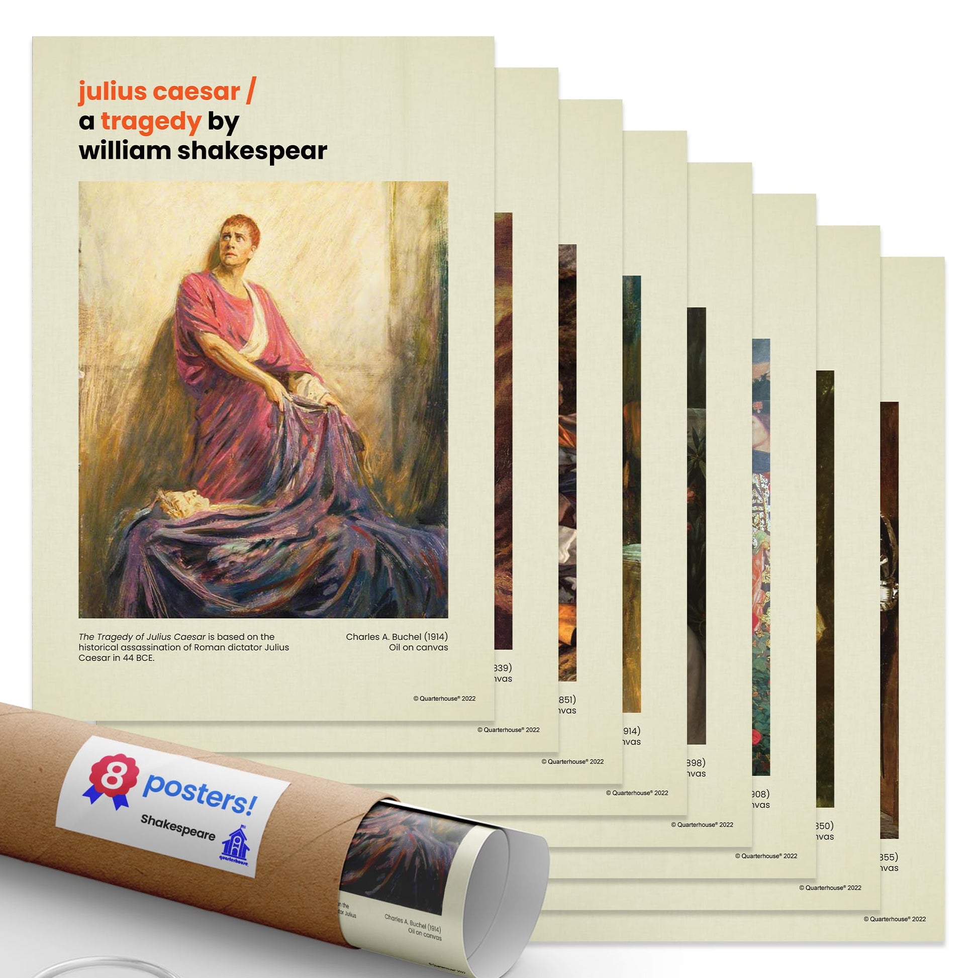 Quarterhouse Shakespeare Poster Set, English-Language Arts Classroom Learning Materials for K-12 Students and Teachers, Set of 8, 12x18, Extra Durable