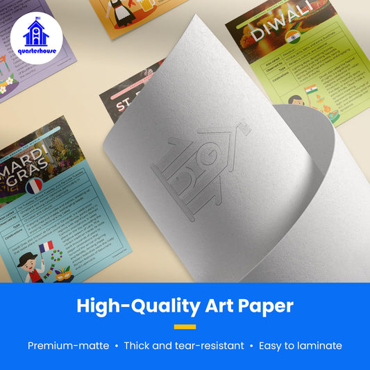 Quarterhouse Festivals Around the World Poster Set, Social Studies Classroom Learning Materials for K-12 Students and Teachers, Set of 7, 12x18, Extra Durable