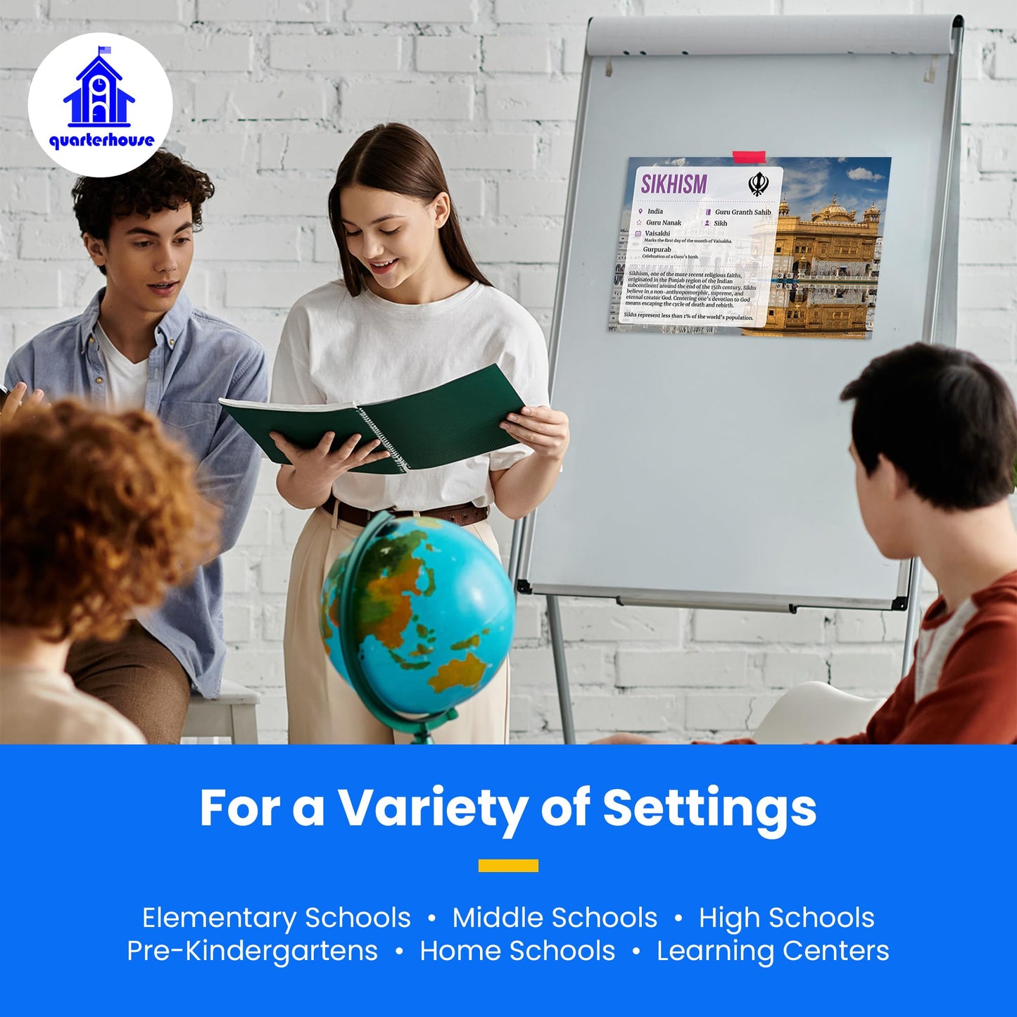 Quarterhouse World Religions Poster Set, Social Studies Classroom Learning Materials for K-12 Students and Teachers, Set of 9, 12 x 18 Inches, Extra Durable