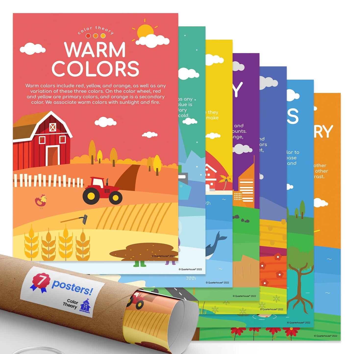 Quarterhouse Color Theory Poster Set, Art Classroom Learning Materials for K-12 Students and Teachers, Set of 7, 12 x 18 Inches, Extra Durable