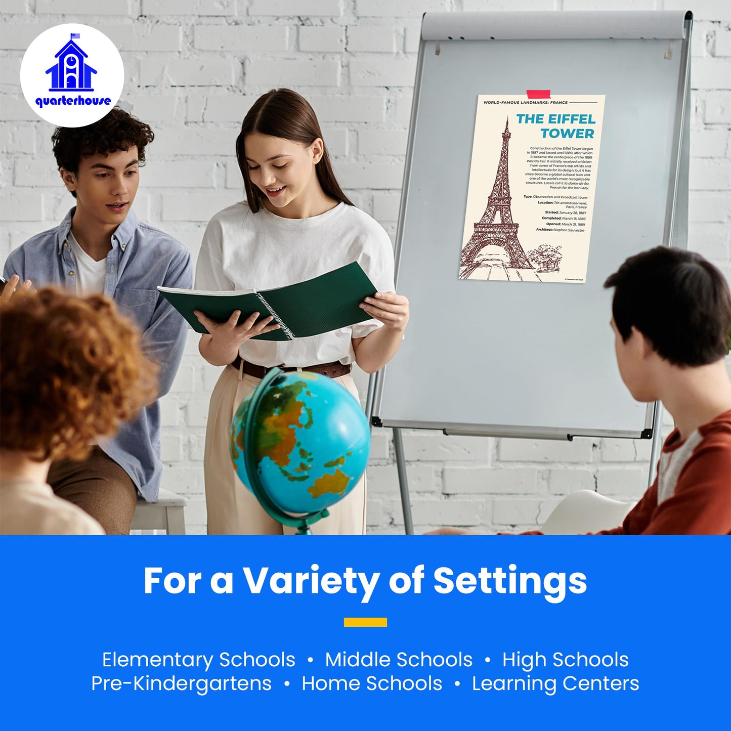 Quarterhouse Famous Landmarks of the World Poster Set, Social Studies and Geography Classroom Learning Materials for K-12 Students and Teachers, Set of 6, 12 x 18 Inches, Extra Durable