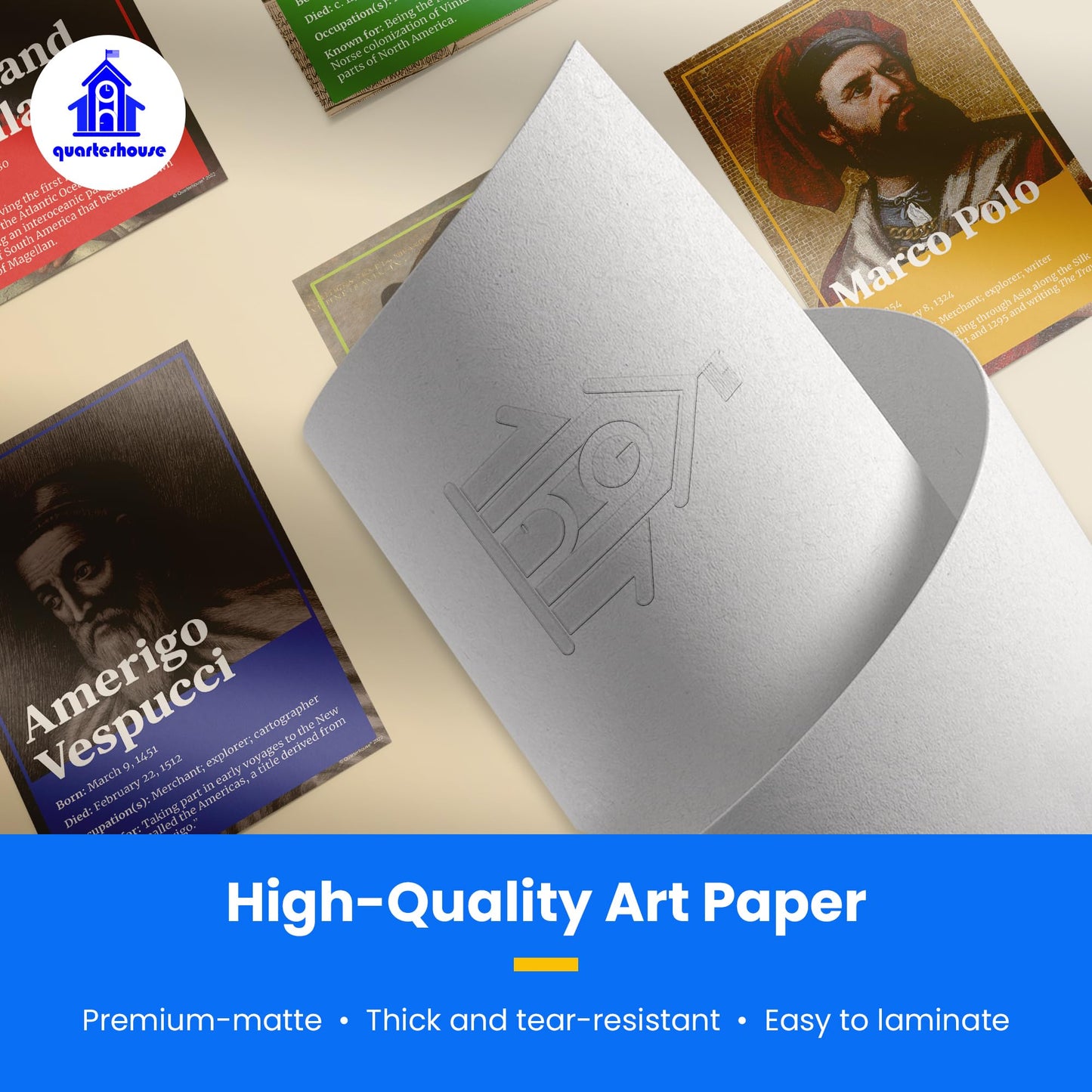 Quarterhouse Famous Explorers Poster Set, Social Studies Classroom Learning Materials for K-12 Students and Teachers, Set of 7, 12 x 18 Inches, Extra Durable