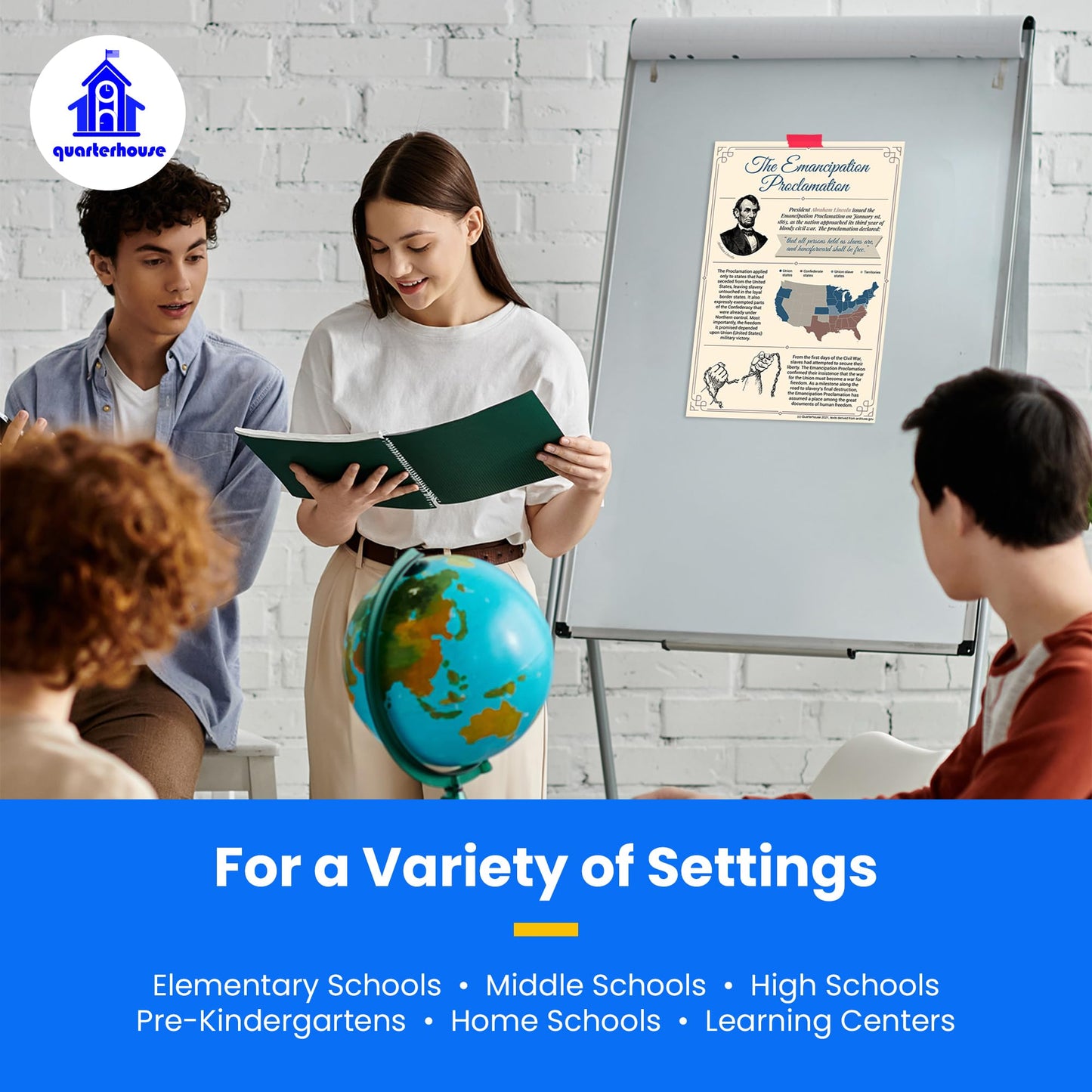 Quarterhouse Important Documents From US History Poster Set, Social Studies Classroom Learning Materials for K-12 Students and Teachers, Set of 4, 12 x 18 Inches, Extra Durable