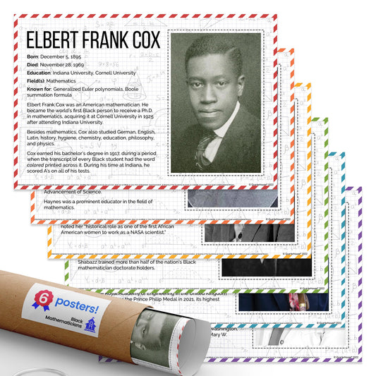 Quarterhouse Black Mathematicians Poster Set, Math and History Classroom Learning Materials for K-12 Students and Teachers, Set of 6, 12 x 18 Inches, Extra Durable