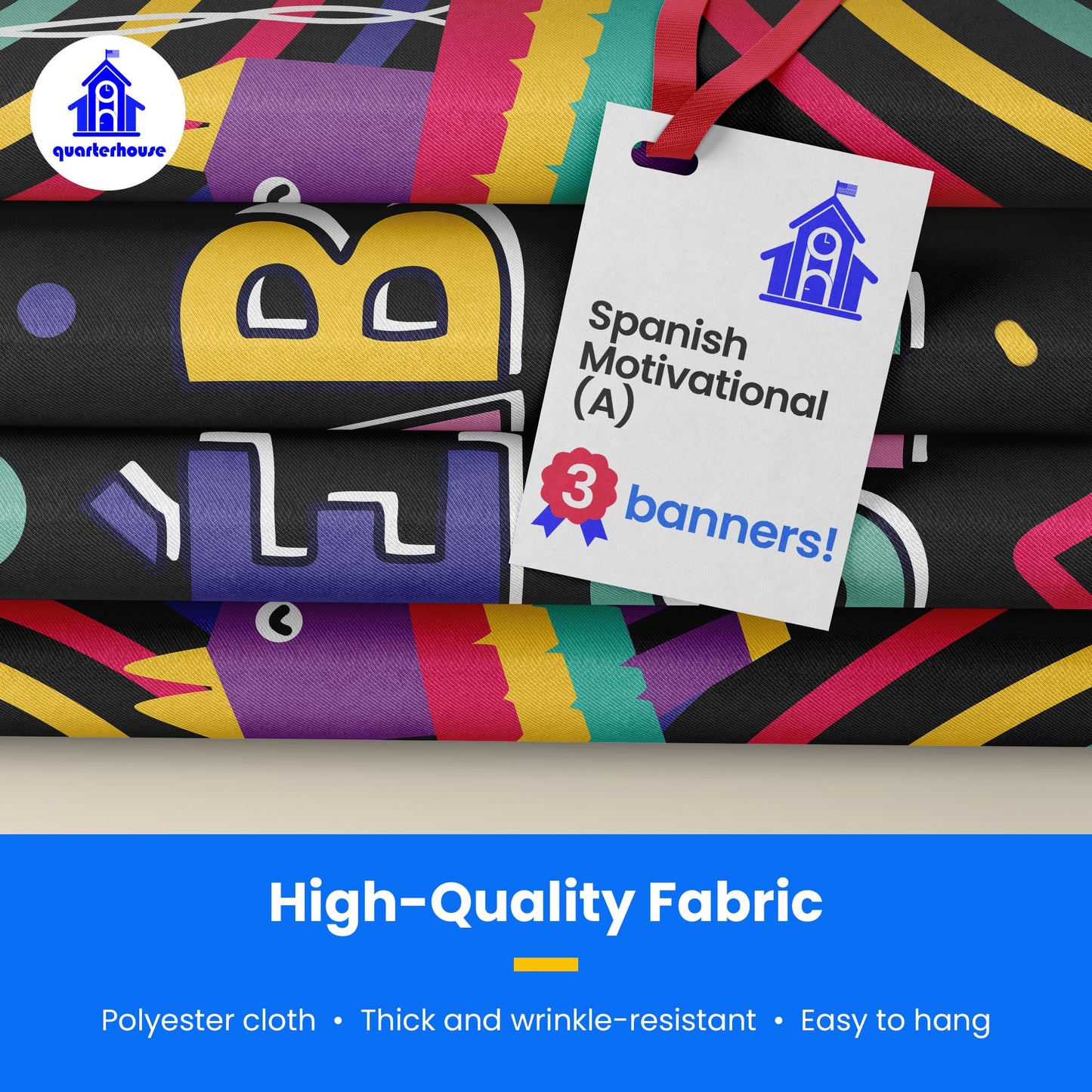 Quarterhouse Spanish Motivational (A) Banner Set, Spanish - ESL Classroom Learning Materials for K-12 Students and Teachers, Set of 3, 39 x 13.5 Inches, Extra Durable