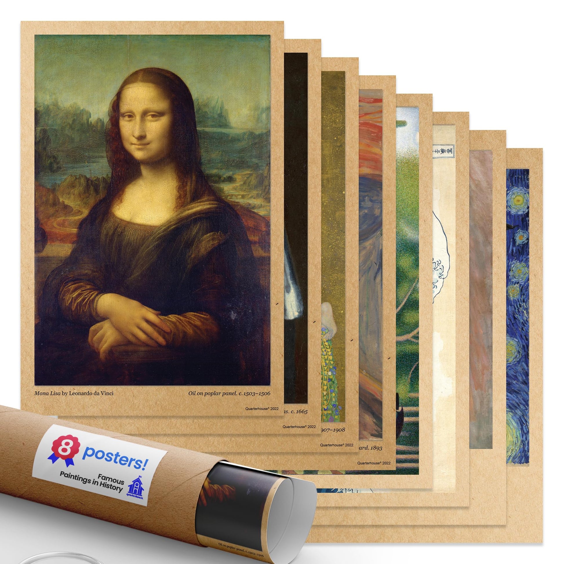 Quarterhouse Famous Paintings in History Poster Set, Art Classroom Learning Materials for K-12 Students and Teachers, Set of 9, 12 x 18 Inches, Extra Durable