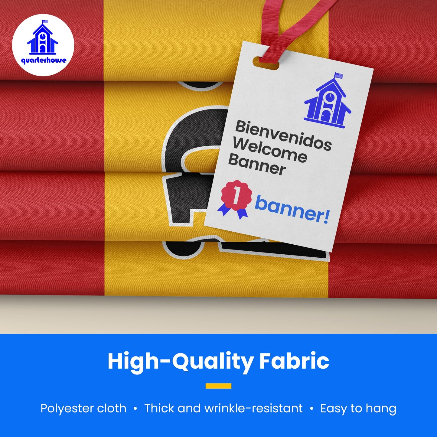 Quarterhouse Bienvenidos Welcome Banner for Spanish Classrooms, Businesses, & Special Events - Spanish Flag (Yellow & Red) Background - Polyester, 60 x 10 Inches