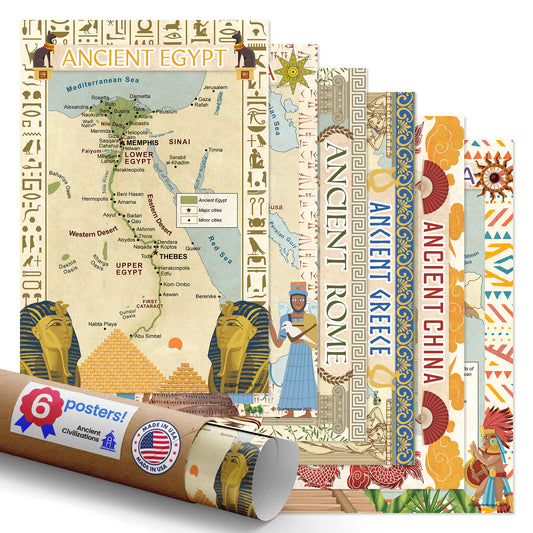 Quarterhouse Ancient Civilizations Poster Set, Social Studies Classroom Learning Materials for K-12 Students and Teachers, Set of 6, 12 x 18 Inches, Extra Durable