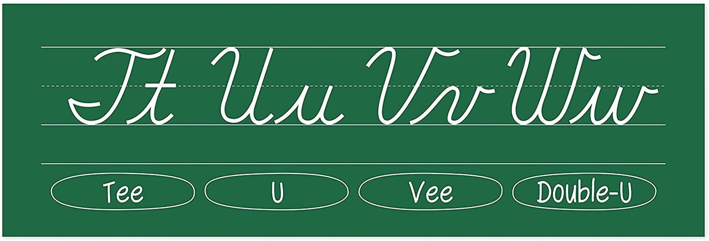 Quarterhouse Cursive Alphabet Line for Classroom Wall - English (Green) Poster Set, English - Language Arts Classroom Learning Materials for K-12 Students and Teachers, Set of 7, 12 x 18 Inches, Extra Durable