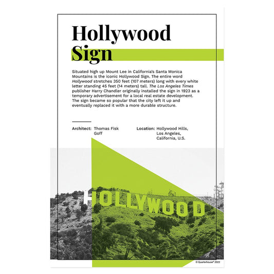 Quarterhouse American Landmarks - Hollywood Sign Poster, Social Studies Classroom Materials for Teachers