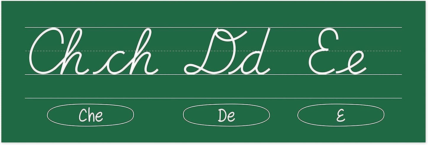 Quarterhouse Cursive Alphabet Line for Classroom Wall - Spanish (Green) Poster Set, Spanish Classroom Learning Materials for K-12 Students and Teachers, Set of 9, 12 x 18 Inches, Extra Durable