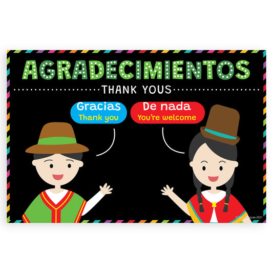 Quarterhouse Spanish Thank Yous Poster, Spanish and ESL Classroom Materials for Teachers