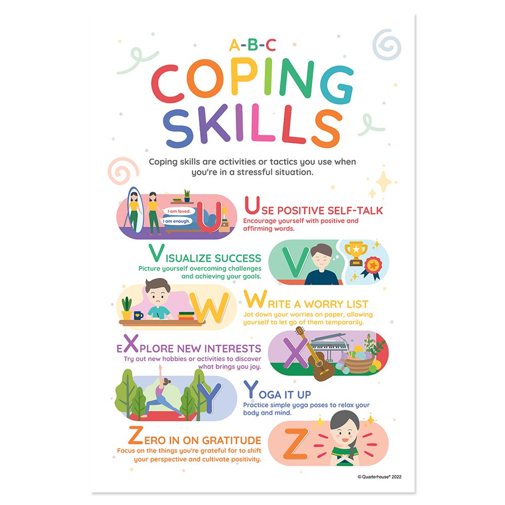 Quarterhouse Coping Skills U-Z Poster, Psychology Classroom Materials for Teachers