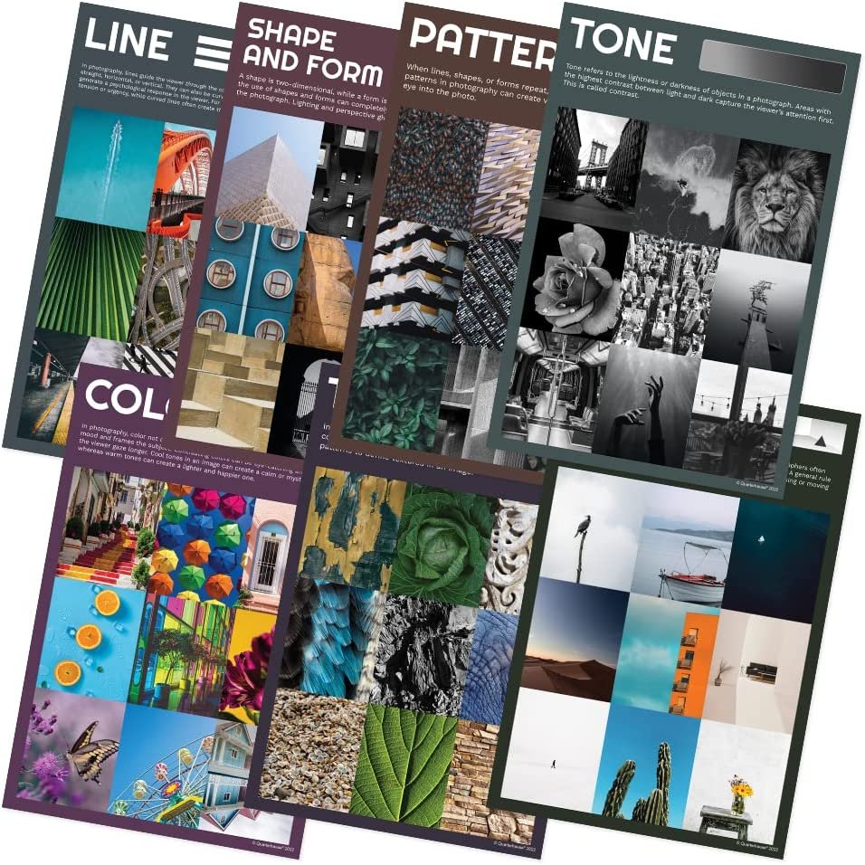 Quarterhouse Elements of Photography Poster Set, Art Classroom Learning Materials for K-12 Students and Teachers, Set of 7, 12 x 18 Inches, Extra Durable