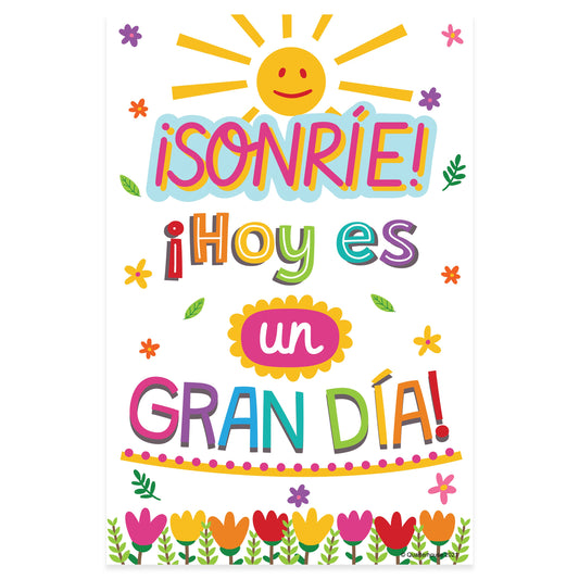 Quarterhouse 'Smile! Today is a Great Day!' Spanish Motivational (Light-Themed) Poster, Spanish and ESL Classroom Materials for Teachers