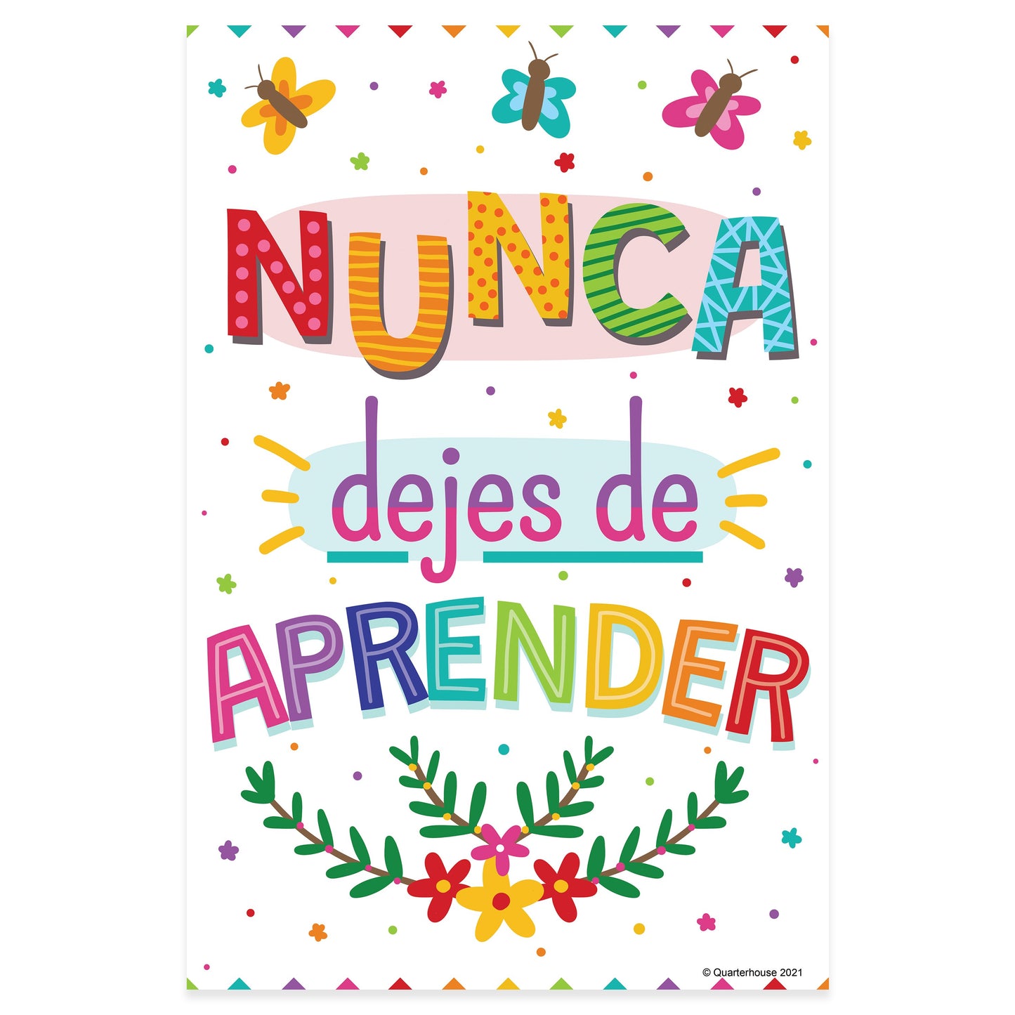 Quarterhouse 'Never Stop Learning' Spanish Motivational (Light-Themed) Poster, Spanish and ESL Classroom Materials for Teachers