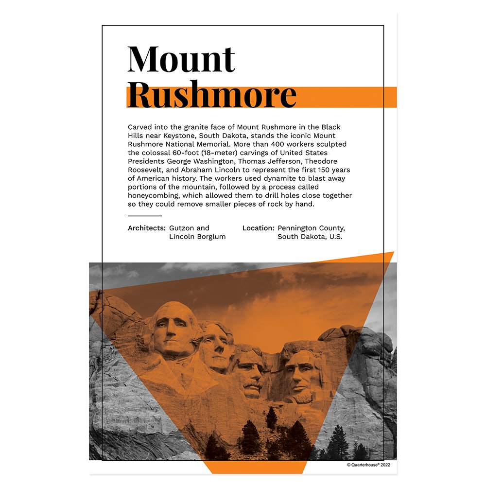 Quarterhouse American Landmarks - Mount Rushmore Poster, Social Studies Classroom Materials for Teachers