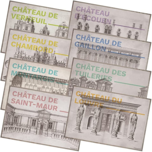 Quarterhouse Famous Chateaux of France, Architectural Blueprints Poster Set - Art, Design, and Drafting Classroom Learning Materials for K-12 Students and Teachers, Set of 8, 12 x 18 Inches, Extra Durable