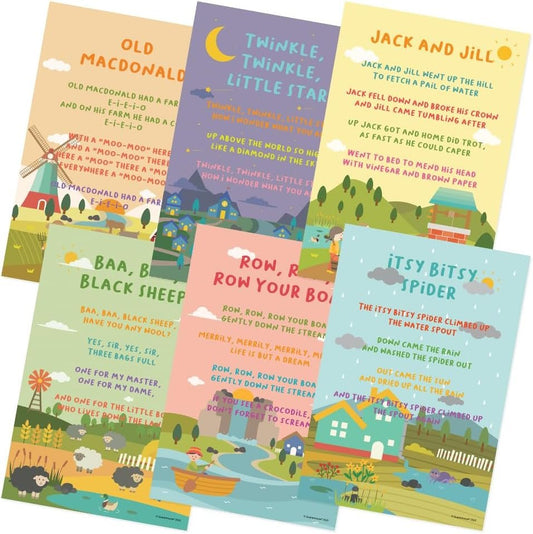 Quarterhouse Nursery Rhymes Poster Set, Elementary Classroom Learning Materials for K-12 Students and Teachers, Set of 6, 12x18, Extra Durable
