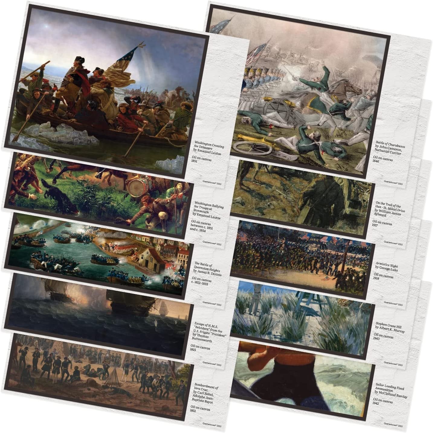 Quarterhouse American War Paintings Poster Set, Social Studies Classroom Learning Materials for K-12 Students and Teachers, Set of 10, 12 x 18 Inches, Extra Durable