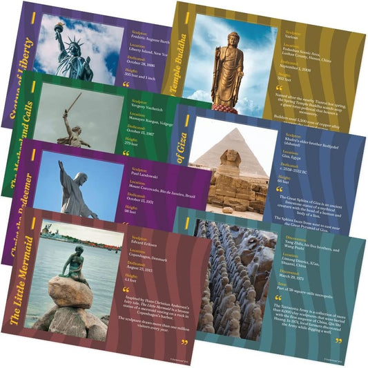 Quarterhouse Famous Statues Poster Set, Social Studies Classroom Learning Materials for K-12 Students and Teachers, Set of 7, 12 x 18 Inches, Extra Durable