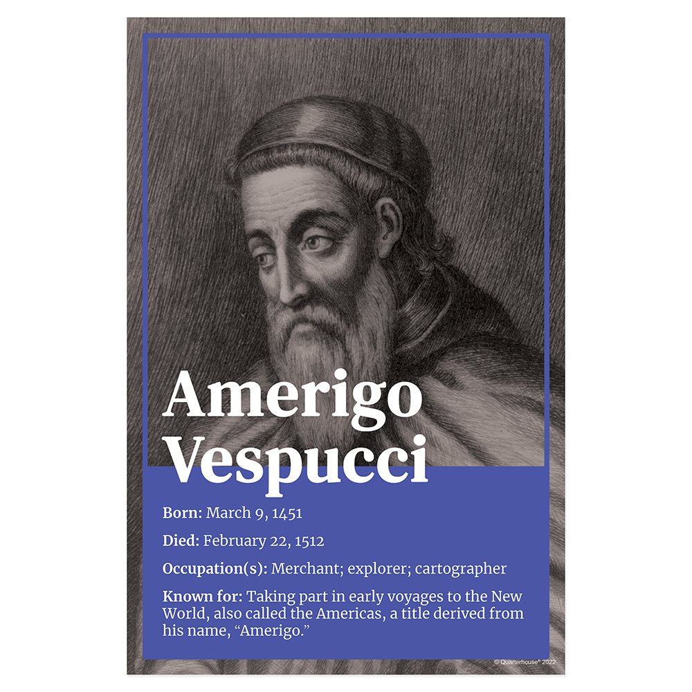 Quarterhouse Explorer Amerigo Vespucci Biographical Poster, Social Studies Classroom Materials for Teachers