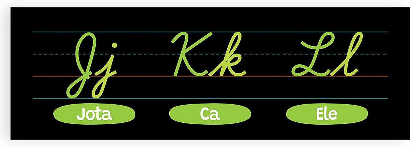 Quarterhouse Cursive Alphabet Line for Classroom Wall - Spanish (Multicolor) Poster Set, Spanish Classroom Learning Materials for K-12 Students and Teachers, Set of 9, 12 x 18 Inches, Extra Durable