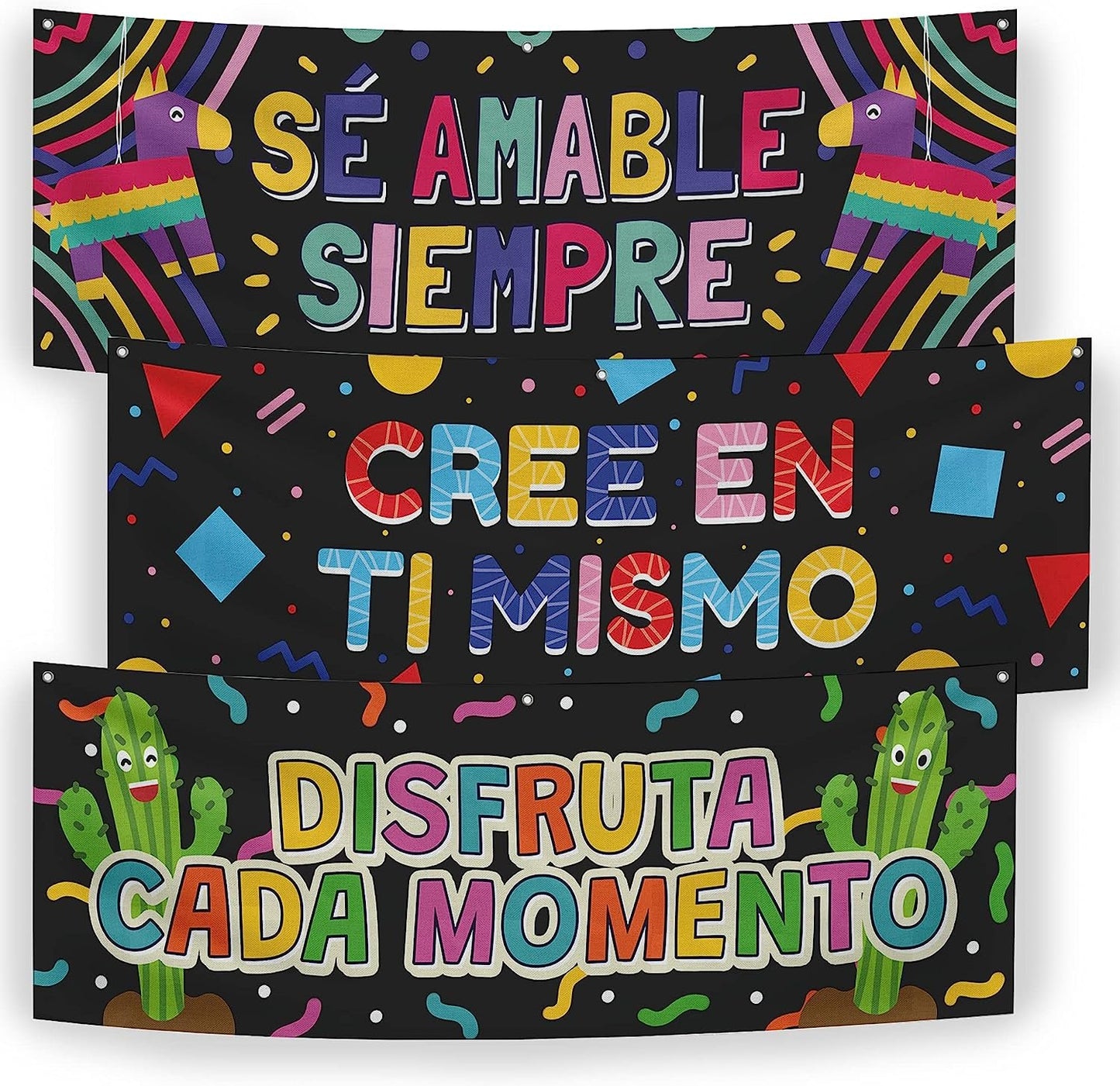 Quarterhouse Spanish Motivational (A) Banner Set, Spanish - ESL Classroom Learning Materials for K-12 Students and Teachers, Set of 3, 39 x 13.5 Inches, Extra Durable