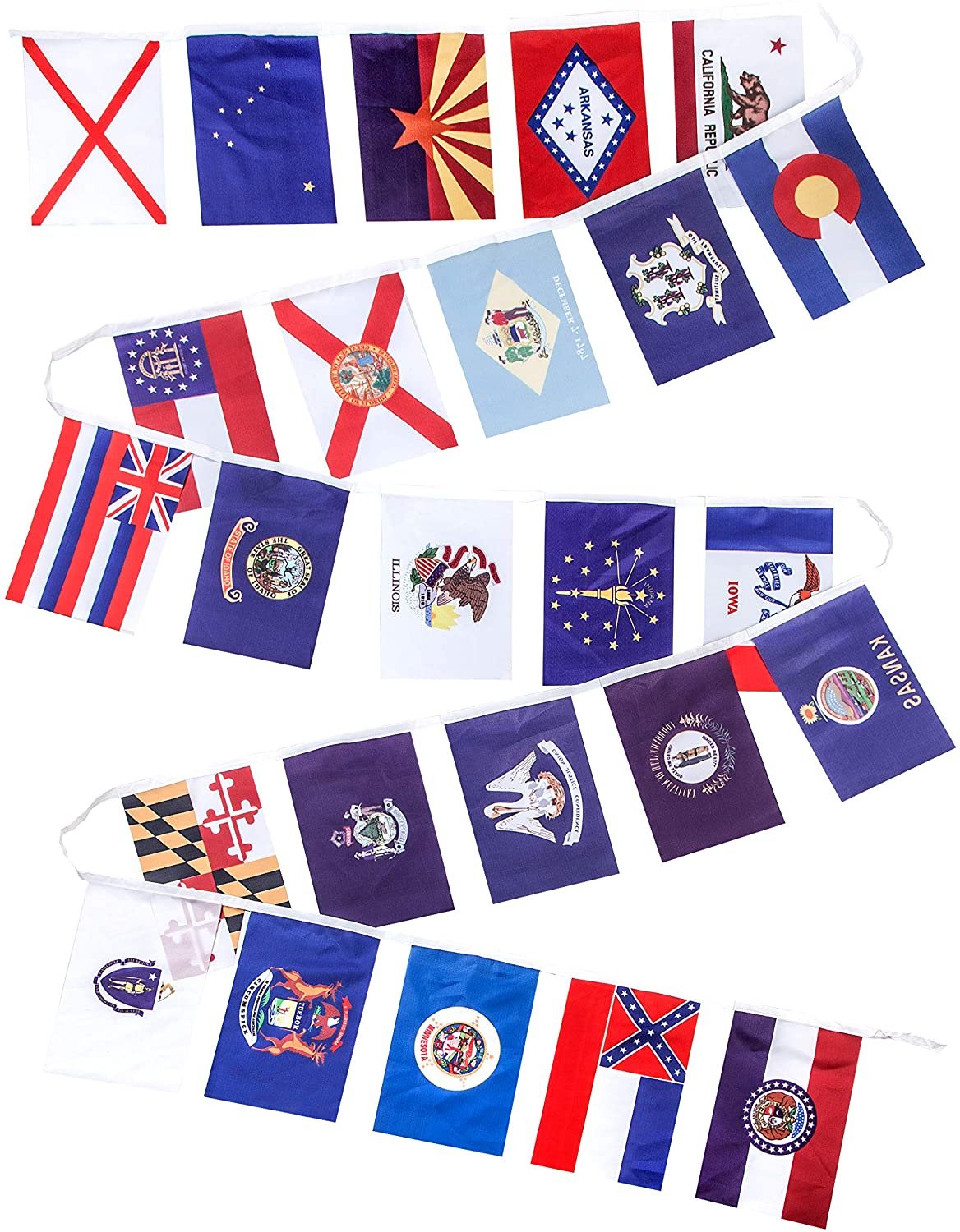 Quarterhouse American State Flags - 25 States (Alabama-Missouri) Per String - Polyester, 8 x 12 Inches