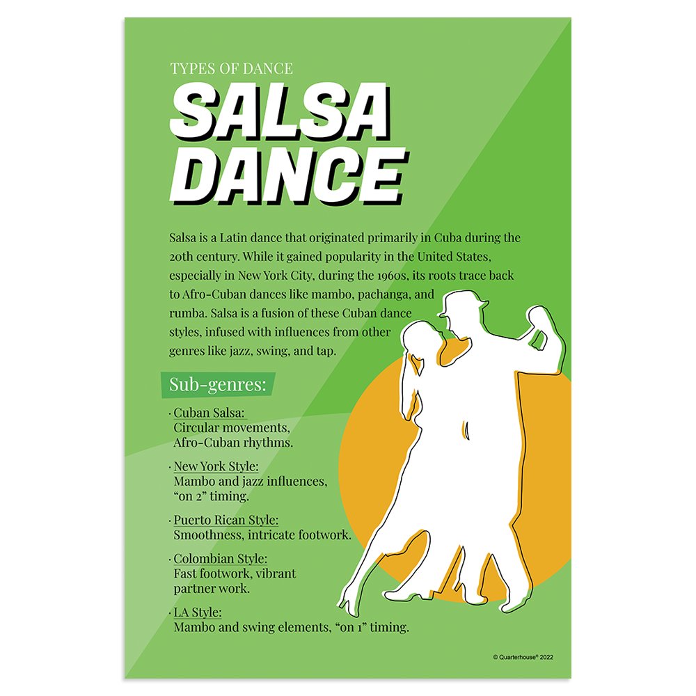 Quarterhouse Salsa Dance Poster, Music Classroom Materials for Teachers