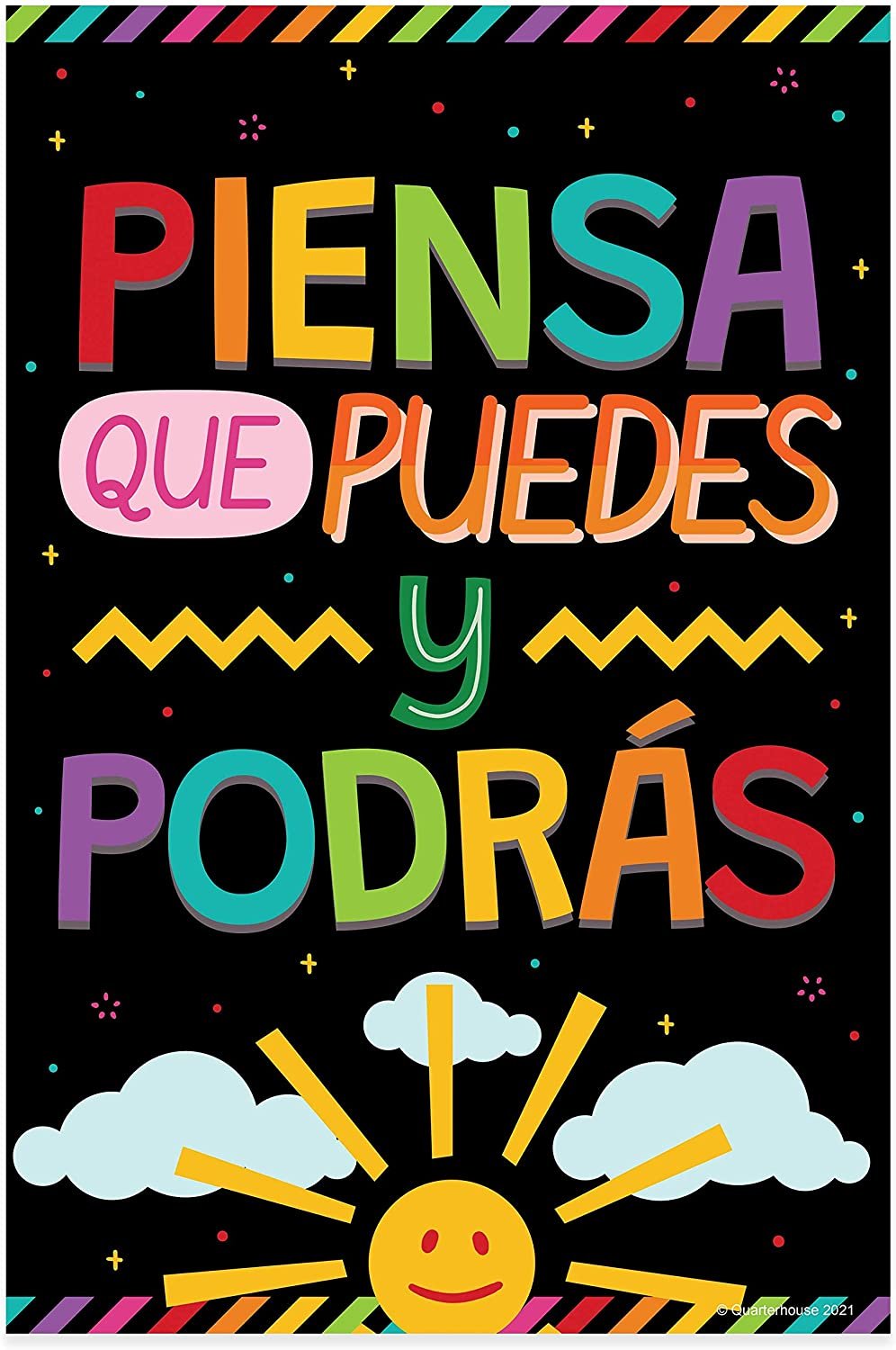 Quarterhouse Spanish Motivational (Black) Poster Set, Spanish Classroom Learning Materials for K-12 Students and Teachers, Set of 12, 12 x 18 Inches, Extra Durable