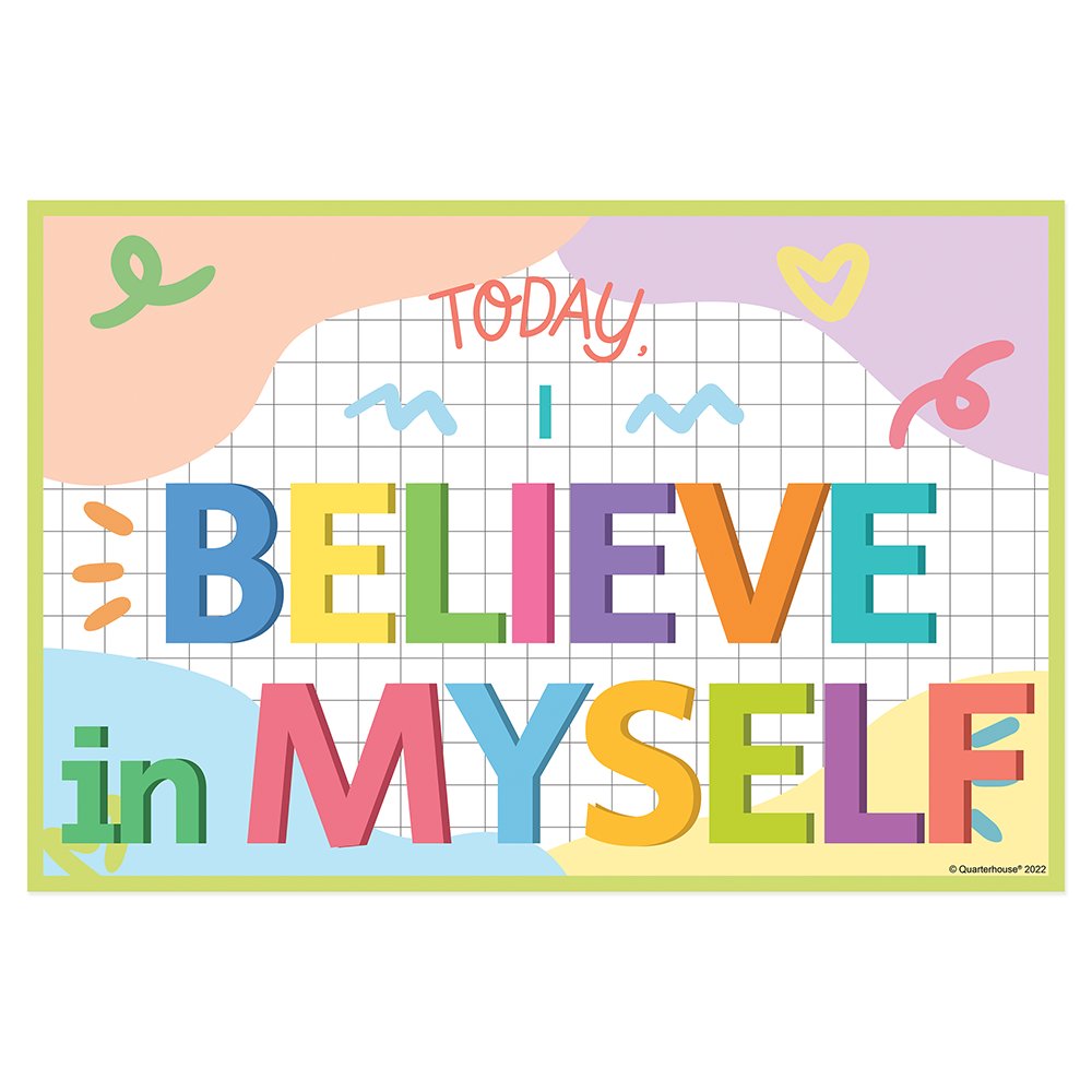 Quarterhouse 'Believe in Myself' Positive Affirmation Poster, Elementary Classroom Materials for Teachers