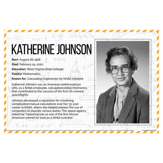 Quarterhouse Black Mathematicians - Katherine Johnson Biographical Poster, Math Classroom Materials for Teachers