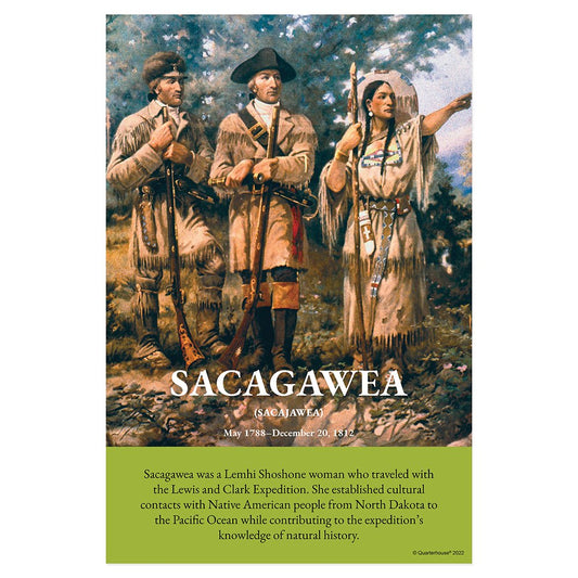 Quarterhouse Native American Heroes - Sacagawea Poster, Social Studies Classroom Materials for Teachers