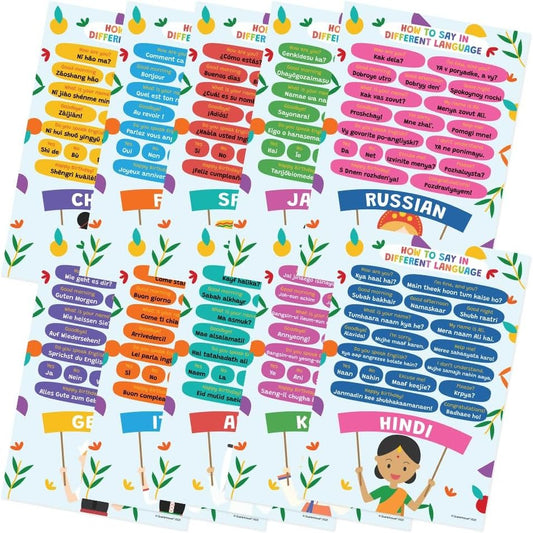 Quarterhouse How to Say in Different Languages Poster Set, Foreign Language Classroom Learning Materials for K-12 Students and Teachers, Set of 10, 12x18, Extra Durable