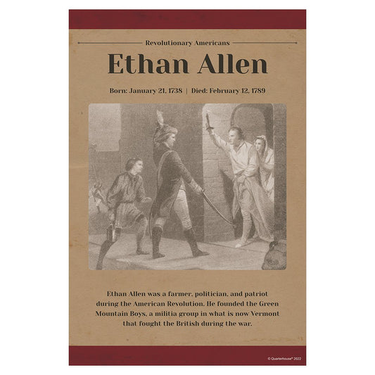 Quarterhouse Ethan Allen Revolutionary Americans Biographical Poster, Social Studies Classroom Materials for Teachers