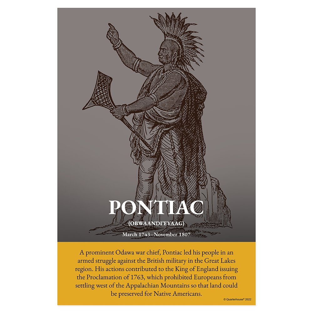 Quarterhouse Native American Heroes - Pontiac Poster, Social Studies Classroom Materials for Teachers