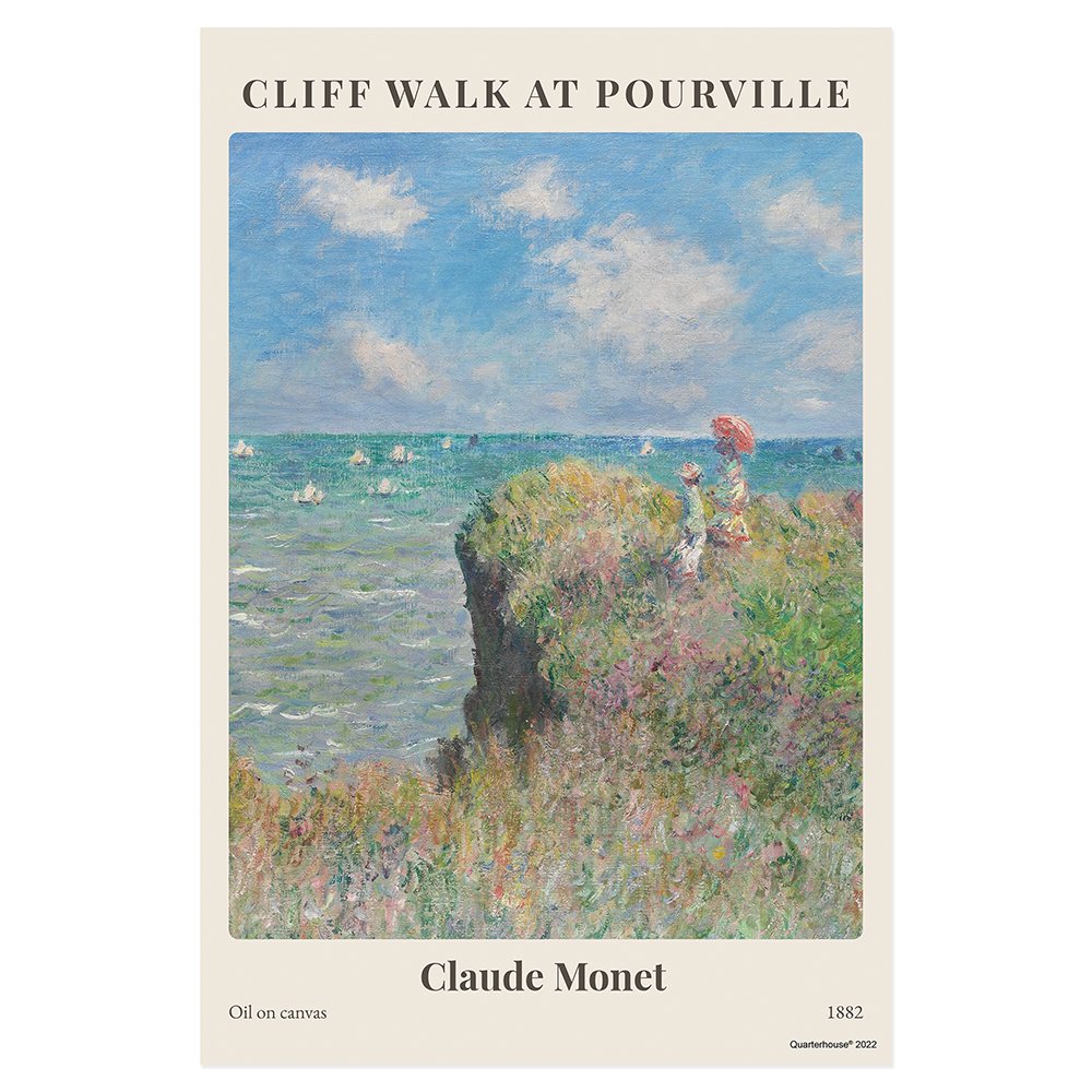 Quarterhouse 'Cliff Walk at Pourville' Impressionist Painting Poster, Art Classroom Materials for Teachers