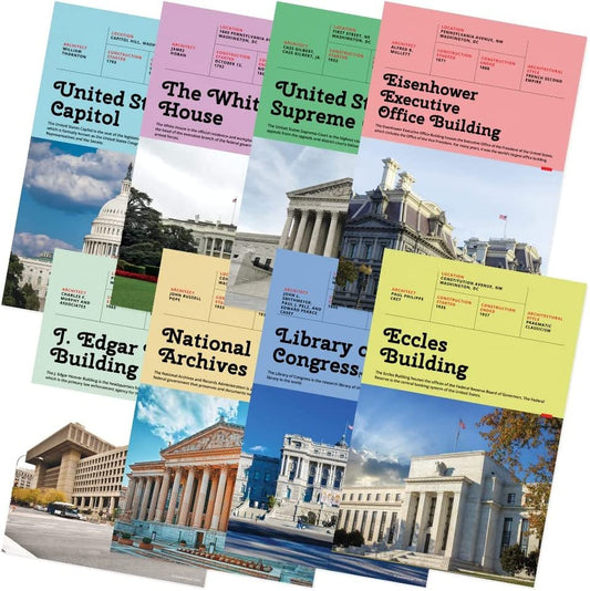 Quarterhouse Famous US Government Buildings Poster Set, Social Studies Classroom Learning Materials for K-12 Students and Teachers, Set of 7, 12 x 18 Inches, Extra Durable
