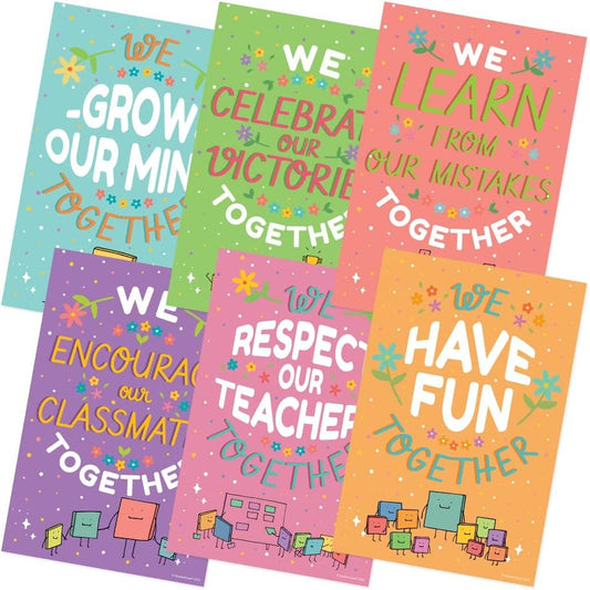 Quarterhouse Growing Together Poster Set, Primary Classroom Learning Materials for K-12 Students and Teachers, Set of 8, 12 x 18 Inches, Extra Durable