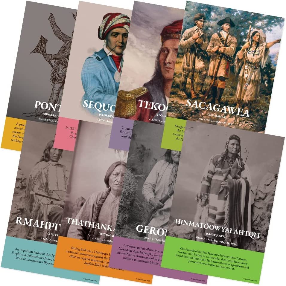 Quarterhouse Native American Heroes Poster Set, Social Studies Classroom Learning Materials for K-12 Students and Teachers, Set of 8, 12 x 18 Inches, Extra Durable