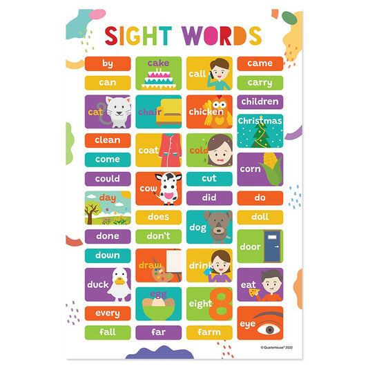 Quarterhouse Sight Words B-E Poster, English-Language Arts Classroom Materials for Teachers