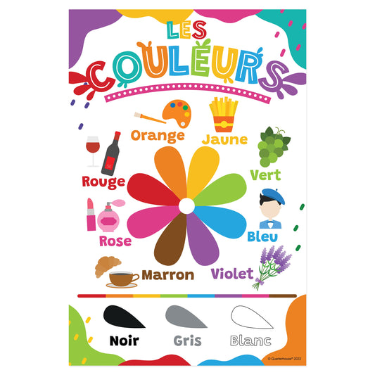 Quarterhouse Beginner French - Colors Poster, French and ESL Classroom Materials for Teachers