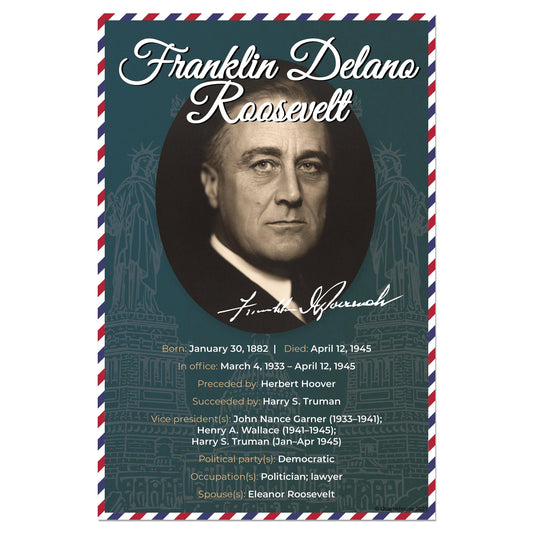 Quarterhouse President Franklin Delano Roosevelt Biographical Poster, Social Studies Classroom Materials for Teachers