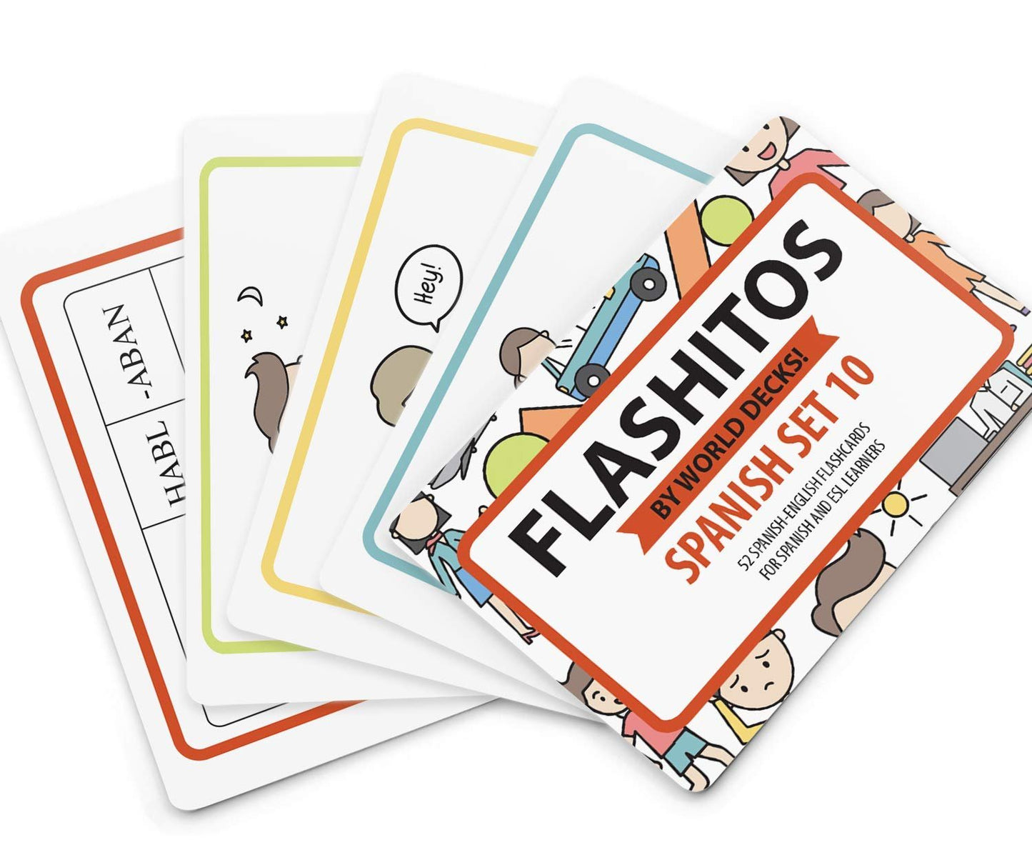 Flashitos by Quarterhouse! Spanish and French - ESL Flash Cards for K-12 Students and Teachers, Set of 52, 2.5 x 3.5 Inches